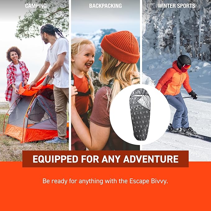 SOL Escape Bivvy with Hood - Emergency Preparedness Blanket - Reflects Up to 70% Body Heat - Outdoor Survival Bivvy - Water Resistant - Durable & Breathable - Winter Camping Supplies - XL, Gray