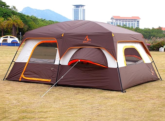 KTT Extra Large Tent 10-12-14 Person(Style-B),Family Cabin Tents,2 Rooms,3 Doors and 3 Windows with Mesh,Straight Wall,Waterproof,Double Layer,Big Tent for Outdoor,Picnic,Camping,Family Gathering