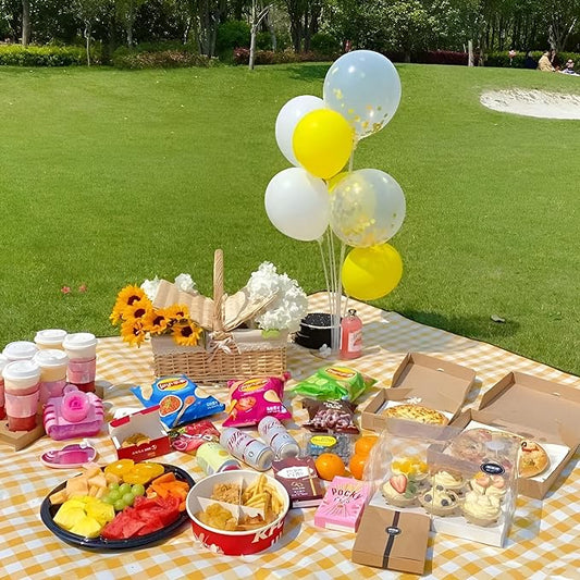 Large Picnic Blankets Waterproof Foldable Yellow Gingham Mat Tote bag for Outdoor Park Beach Camping Travel (80x80 inch)