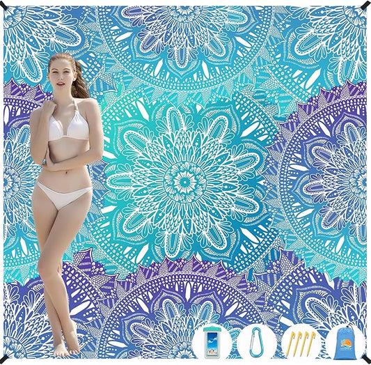 Beach Blanket Waterproof Sandproof 1-7 Adult Oversized 78 '' × 81 '' Lightweight Durable Compact Sand Free Beach Mat for Travel Camping Hiking Picnic Blanket Extra Large