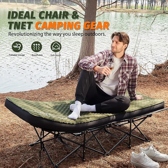 Self Inflating Sleeping Pad, 4in Ultra-Thick Foam Camping Single Mattress with Air Pump Sack, Sleeping Mats for Adults Inflatable Camping Pad Floor Bed Mattress, Cot Bed, Travel, Car, Home, Army Green