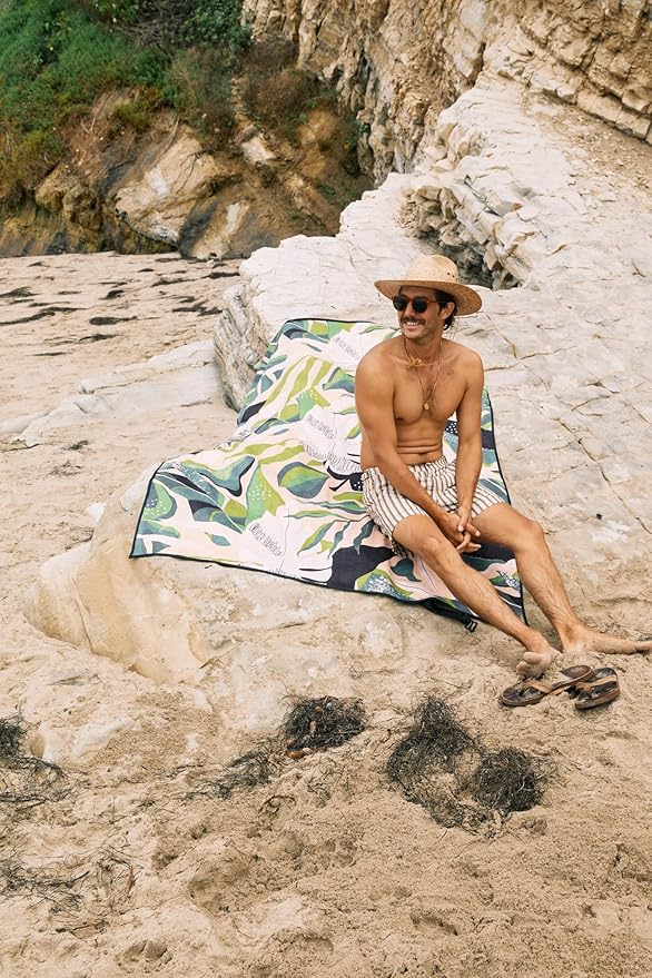 Nomadix Festival Blanket - Perfect for Picnics, Camping, & Lawn Seating - Plush Top & Water Resistant Base - Made with Post Consumer Recycled Materials - Monstera Green Pink - 60x70