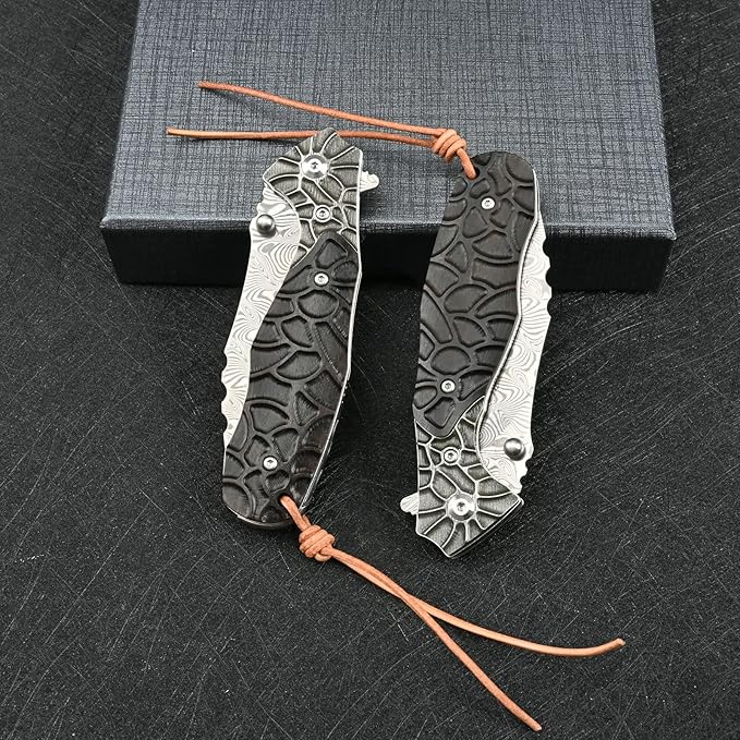Damascus Pocket Knives With Clip For Men Folding Flipper Knife Tactical Military Self defense Outdoor Camping Survival Gear (110 layers Damascus)