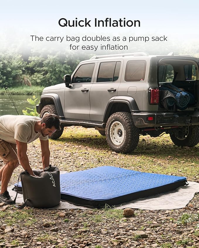 ACACIA 4" Thick Self Inflating Sleeping Pad with Foam, Innovative Y-Shaped Telescopic Structure, Ultraportable Camping Air Mattress with Pump Sack, Outdoor Compact Sleep Bed for Travel Tent Car