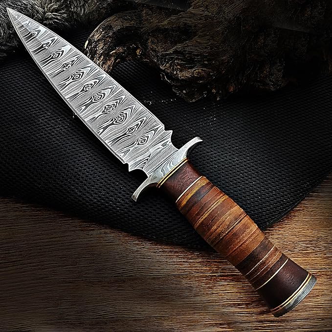 Handmade Damascus Steel Dagger Knife -13 Inches Fixed Blade Hunting Knife for Survival & Hunting - Premium Outdoor Gear for Hunters - Razor Sharp Edge With Sheath