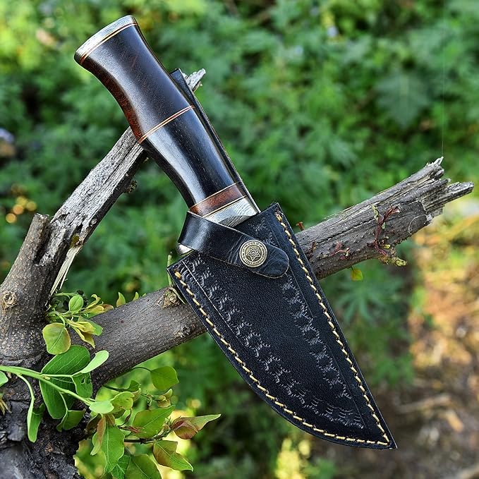 Handmade Damascus Steel Hunting Knife Fixed Blade for Camping, Survival, and Hunting - Premium Outdoor Gear Razor Sharp Edge with Camel Bone and Rose Wood Handle