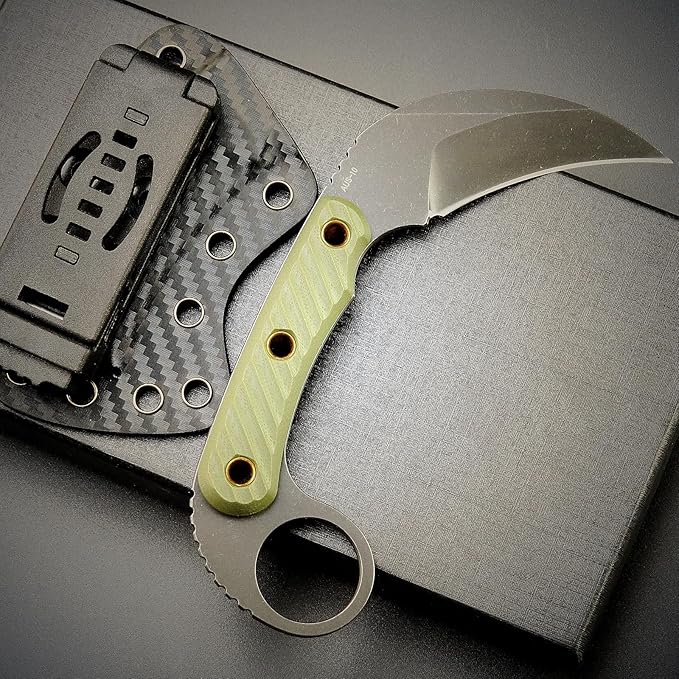 C1395 Fixed Blade Knife,AUS-10 Black Stonewashed Steel Blade G10 Handle Claw Knife EDC Tool Knife for Outdoor, Survival, Hiking, Camping(Green)
