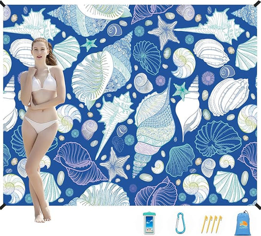 Beach Blanket Waterproof Sandproof 1-7 Adult Oversized 78 '' × 110 '' Lightweight Durable Compact Sand Free Beach Mat for Travel Camping Hiking Picnic Blanket Extra Large