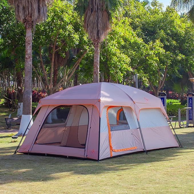 KTT Extra Large Tent 10-12-14 Person(Style-B),Family Cabin Tents,2 Rooms,3 Doors and 3 Windows with Mesh,Straight Wall,Waterproof,Double Layer,Big Tent for Outdoor,Picnic,Camping,Family Gathering