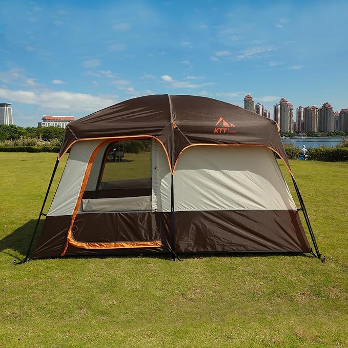 KTT Large Tent 6-8 Person,Family Cabin Tents,Straight Wall,3 Doors and 3 Windows with Mesh,Waterproof,Big Tent for Outdoor,Picnic,Camping,Family,Friends Gathering.……