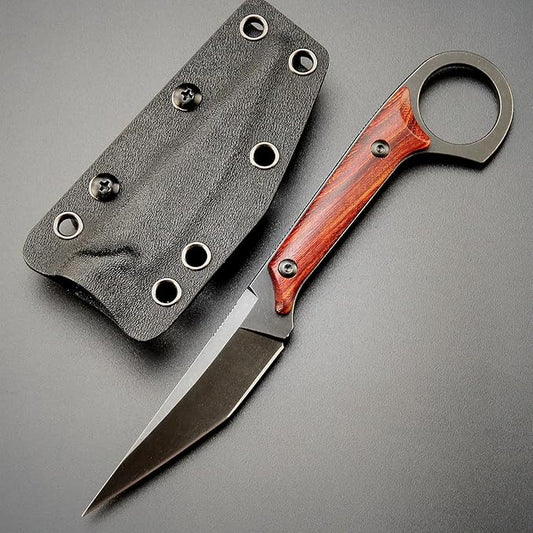 GTK140 Fixed Blade Knife D2 Steel Blade Rosewood Handle EDC Tool Knife for Outdoor Camping Hiking Hunting(RoseWood)