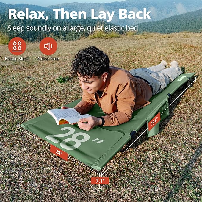 Ultralight Camping Cot for Adults, Portable Folding Camping Bed, Supports 350 lbs - Lightweight for Travel, Camping, Hiking, Backpacking, Mountaineering, Light Green