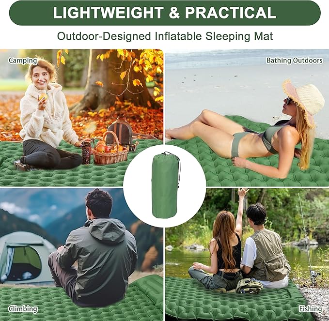 SYITCUN Self-Inflating Sleeping Mats for Camping, 2 Person Sleeping Pad for Camping, Double Ultra-Light Inflatable Camping Mattress with Pillow, Built-in Foot Pump for Backpacking, Hiking & Travel