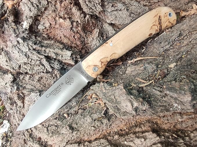 CAMPERA Folding Knife for Bushcraft, Camping, Hunting, Fishing and Outdoor Activities, 3.4" Stainless Steel Sandvik, EDC Gear and Equipment, Handmade in Spain