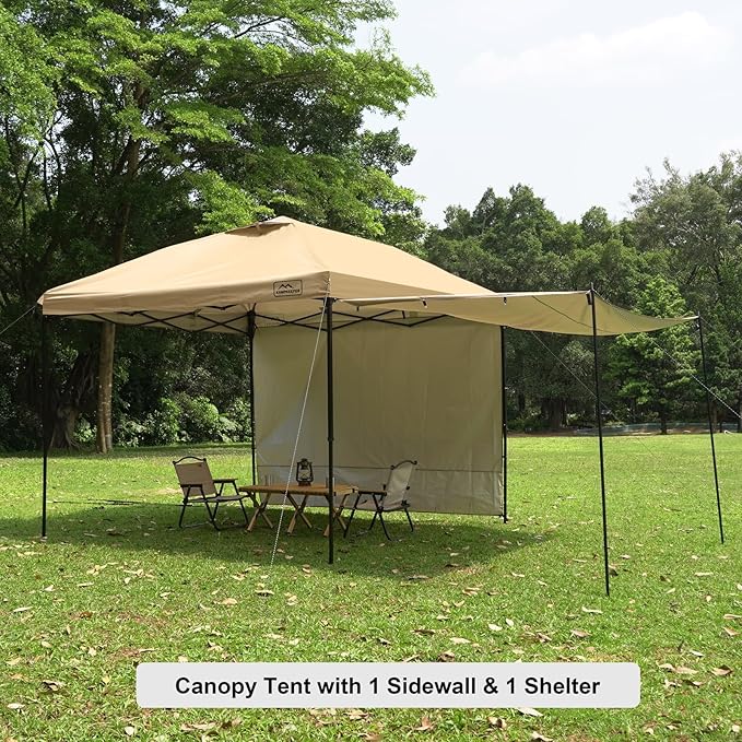 KAMPKEEPER 10x10 pop up Canopy Tent with 2 sidewalls Silver-Coated,Outdoor Canopy Tent for Parties with 2 Shelters,with 4 Poles, 4 Sandbags,8 Ropes,12 Stakes,and 1 Roller Bags
