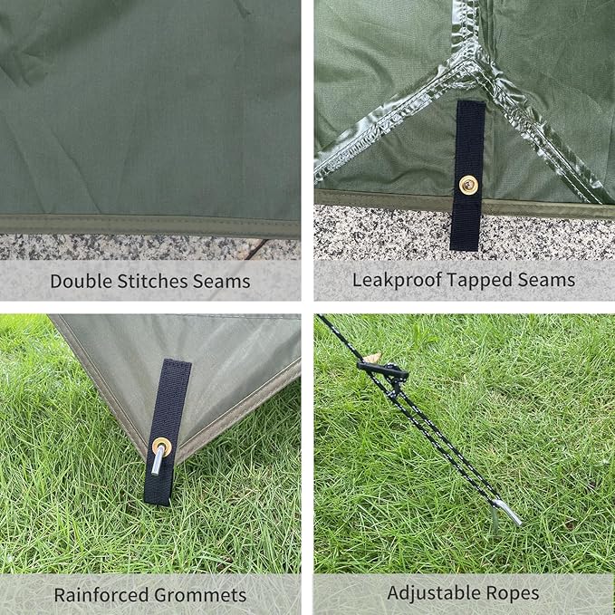 Hammock Rain Fly 10×10FT - Waterproof Camping Tarp Portable Tent Tarp Premium Backpacking Tarp Sheleter with UV Protection Layer for Camping Hiking Outdoor(OdGrreen)