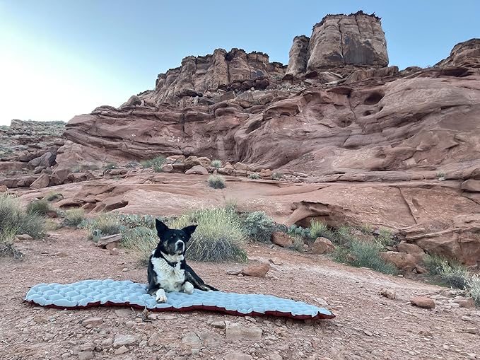 Bonez Ultralight Inflatable Sleeping Pad Durable 70D Ripstop Nylon, Single, Gray and Red