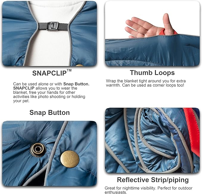 Camping Blanket | X-Large, Wind and Waterproof Warm Puffy Blanket Quilt | Lightweight Portable | Outdoor Concerts, Picnics, Backpacking, Travel, Hiking, Beach, Stadium (Deepsea Blue)