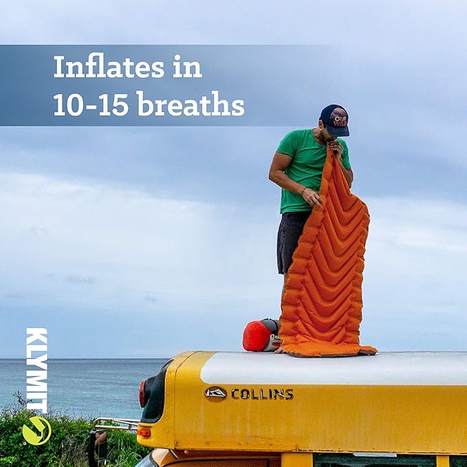 Klymit Static V Inflatable Camping Pad and Sheet for Hiking and Backpacking, Orange