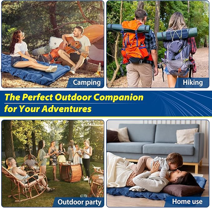 Camping Mattress, Camping Sleeping Pad for Camping, Ultralight Camping Mat with Pillow Built-in Foot Pump Inflatable Sleeping Pads Compact for Camping, Backpacking, Hiking, Traveling, Tent(Blue)