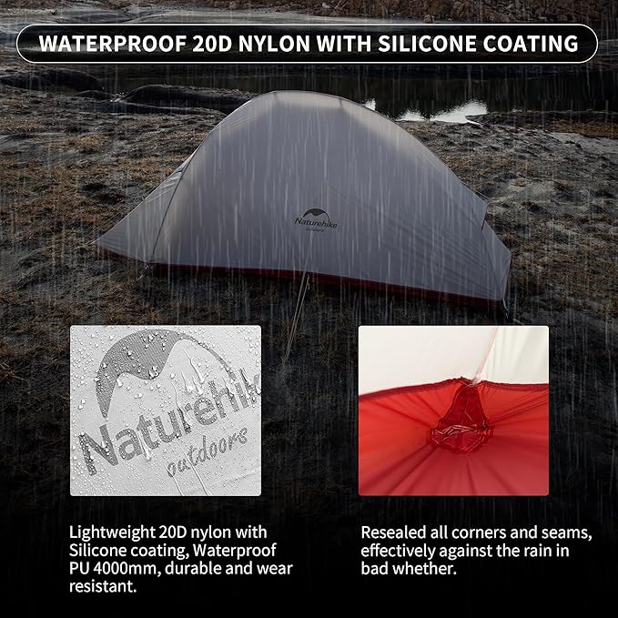 Naturehike Cloud-Up 1 Person Tent, Lightweight Backpacking Tents for One Man, Waterproof Ultralight One Person Tent for Camping Hiking Backpacking