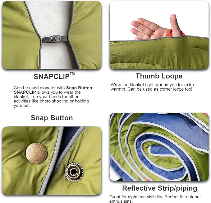 Camping Blanket | X-Large, Wind and Waterproof Warm Puffy Blanket Quilt | Lightweight Portable | Outdoor Concerts, Picnics, Backpacking, Travel, Hiking, Beach, Stadium (Garnish Green)