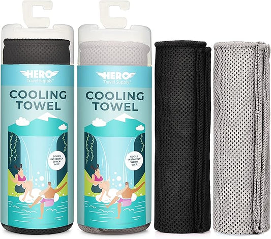 Hero Cooling Towel for Travel, Hiking, Sports, Yoga (2-Pack) Ultra Soft Microfiber 40" x 12"