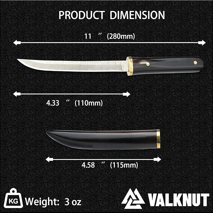 Damascus Knife Gift Men's Mini Katana Japanese Samurai Knives with Wooden Sheath, 4-1/5'' Fixed Blade Damascus Steel Pocket Knife