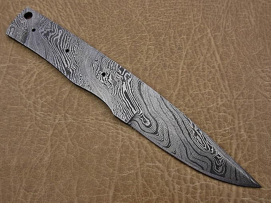 7.5 inches long hand forged Damascus steel blank blade skinning knife with 3 Pin holes and an inserting hole 3 inches cutting edge pocket knife blank blade