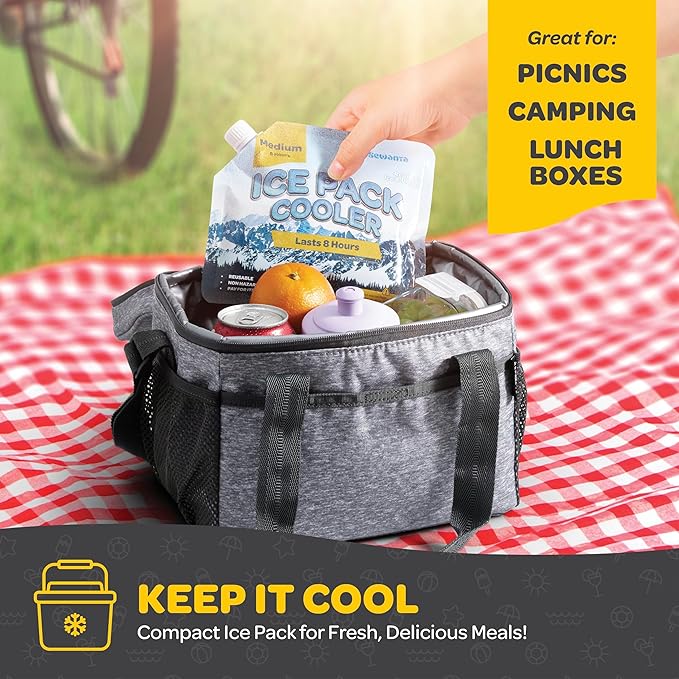Reusable Ice Packs for lunch Boxes, Coolers (18 Pack) Ice Pack for Outdoor Activities Like Camping & Travel - keep drink & Food Cold Up to 48 Hours with No Mess of Melting Ice.