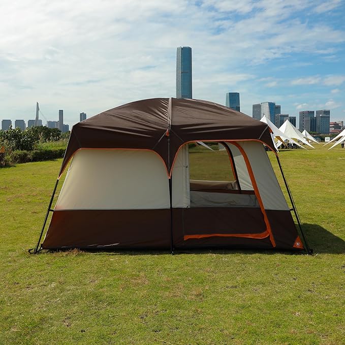 KTT Large Tent 6-8 Person,Family Cabin Tents,Straight Wall,3 Doors and 3 Windows with Mesh,Waterproof,Big Tent for Outdoor,Picnic,Camping,Family,Friends Gathering.……