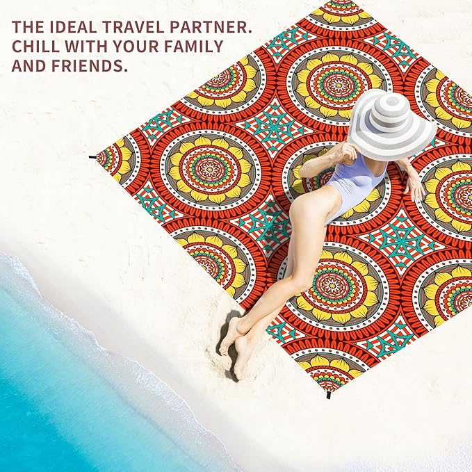 BYDOLL Beach Blanket Waterproof Sandproof 78''×81'' 1-4 Adults Waterproof Sandproof Oversized Lightweight Beach Blanket Large Picnic Mat Beach Blanket for Beach Travel Camping