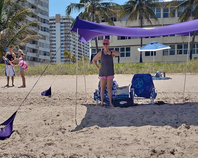UMARDOO Family Beach Tent Canopy Sun Shade Portable, Large Compact Beach Sun Shelter Easy Setup with Packable Bag for Outdoor Travel (Purple, 12X12 FT. 4Poles)