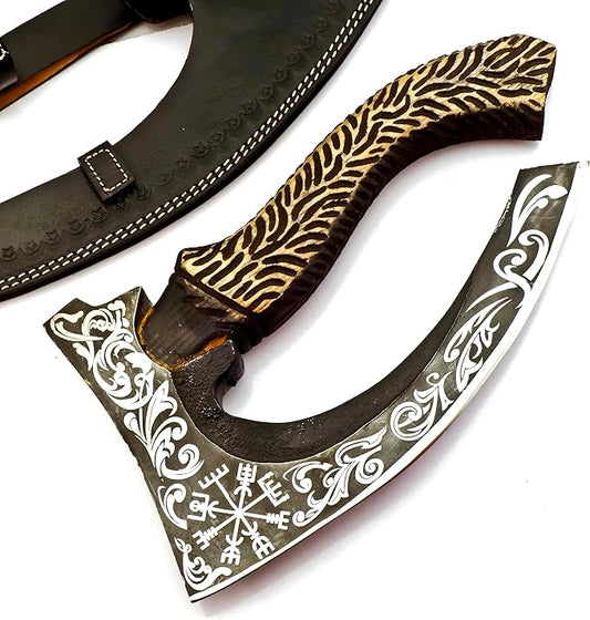 Hand Forged Viking Axe of Ragnor Lorthbrook- Battle Ready Viking Axe -with Ash Wood-Best Gift (Black(Pizza Cutter))