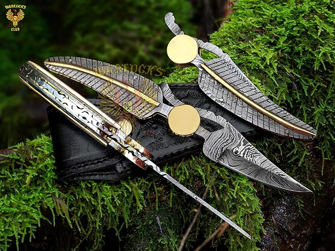 Handmade Damascus Pocket Knife with Sheath