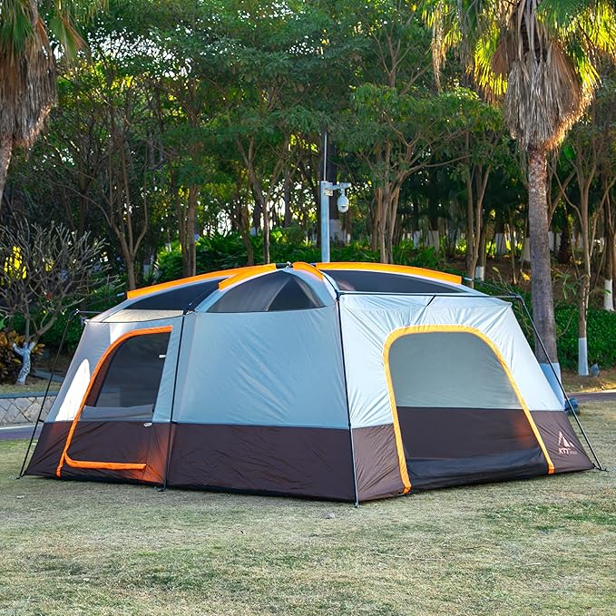 KTT Extra Large Tent 10-12-14 Person(Style-B),Family Cabin Tents,2 Rooms,3 Doors and 3 Windows with Mesh,Straight Wall,Waterproof,Double Layer,Big Tent for Outdoor,Picnic,Camping,Family Gathering