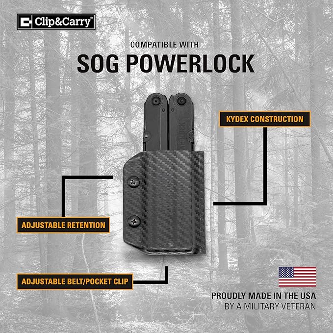 Clip & Carry Kydex Multitool Sheath for SOG POWERLOCK ~ Made in USA (Multi-Tool not Included) Multi Tool Holder Holster