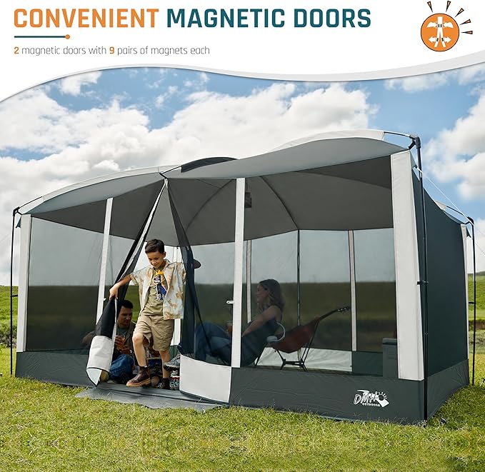 Screen House Tent 13x9ft Screen Room Mesh Gazebos w/ 2 Magnetic Doors, Included Projection Screen, Camping Tent Screened Canopy Shelter for Outdoor Patios Backyards Activities