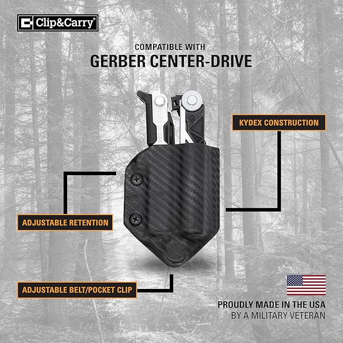 Clip & Carry Kydex Multitool Sheath for Gerber Center-Drive w/Optional Bit Sidecar Holder ~ Made in USA (Multi-Tool & Bits not Included) Multi Tool Holster