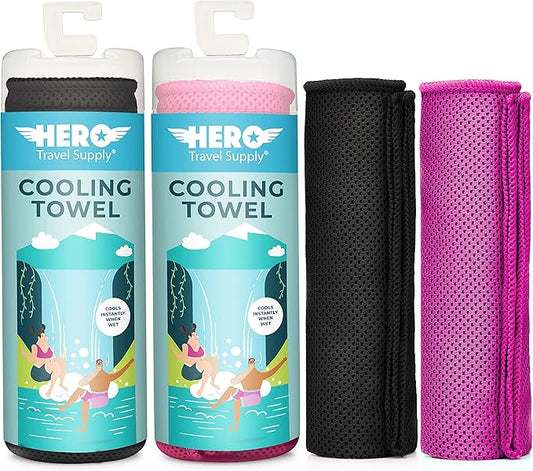 Hero Cooling Towel for Travel, Hiking, Sports, Yoga (2-Pack) Ultra Soft Microfiber 40" x 12"