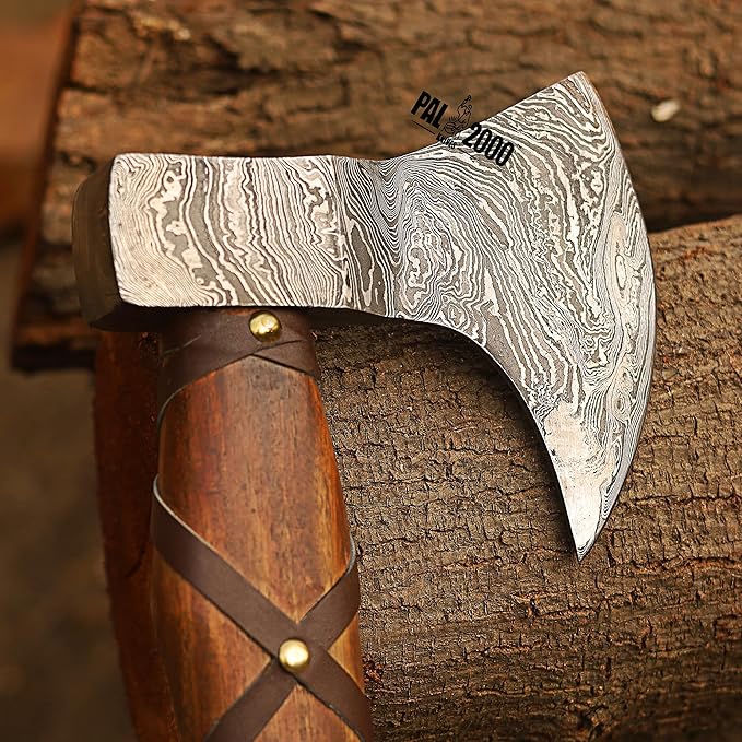 AX-9436 Custom Handmade Viking Hatchet Axe Damascus Steel Bearded Axe Camping Tomahawk Battle Axe with Sheath