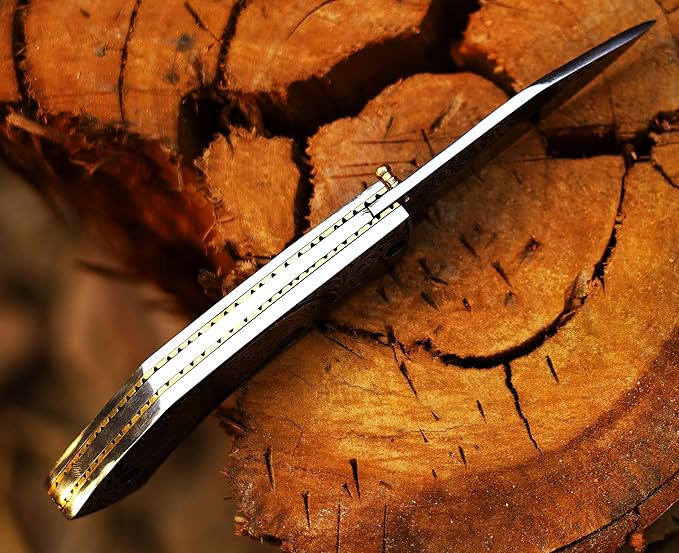 FOL-3153 Premium Hand Engraved Folding Pocket Knife Durable D2 Steel Hunting Knife