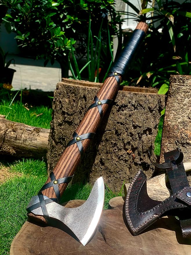 Hand Forged Viking Axe of Ragnor Lorthbrook- Battle Ready Viking Axe -with Ash Wood-Best Gift (Viking Ragnor (Brown))