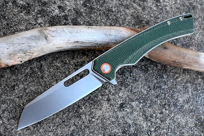 Green Micarta Handle Folding Knife- Everyday Carry Knife for Men and Women - Indoor or Outdoor-Camping and Hunting knife-D2 steel Blade knives