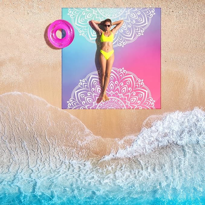 Beach Blanket, Sandproof Beach Mat, Waterproof Quick Drying Lightweight Outdoor Picnic Mat 120"x108" for 2-8 Adults with Pocket for Travel, Camping, Hiking