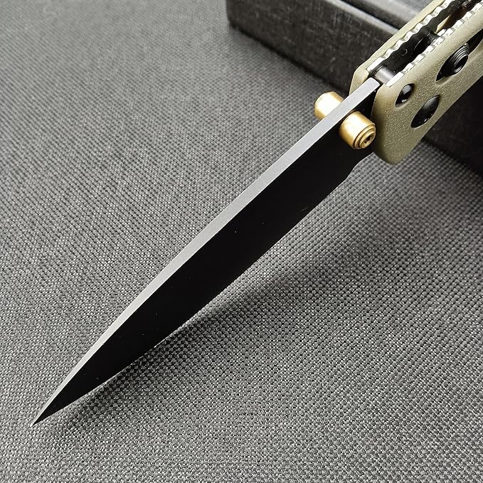 EDC Folding Pocket Bugout Knife, 3'' Razor Sharp Coated Finish, Plain Edge, Grivory Handle with Belt Clip, Axis Lock & Thumb Stud Manual Open (Black Blade)