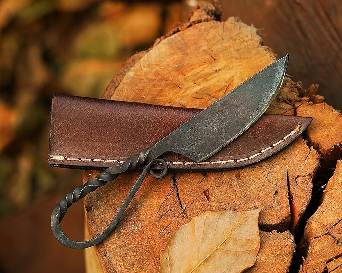 Handmade Viking knife - Hand Forged Celtic Pocket Knife - EDC Full Tang Predator Hunter Camping Knife - Hardened Blade Vintage Art Collection - Carbon Steel Necklace Knife with Sheath