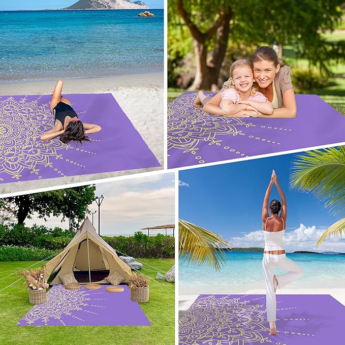 Beach Blanket Sandproof, Large Waterproof Sand Free Beach Mat Lightweight Portable 4-6 Adults Outdoor Picnic Mat 79"X87" for Travel, Picnic, Camping Blanket