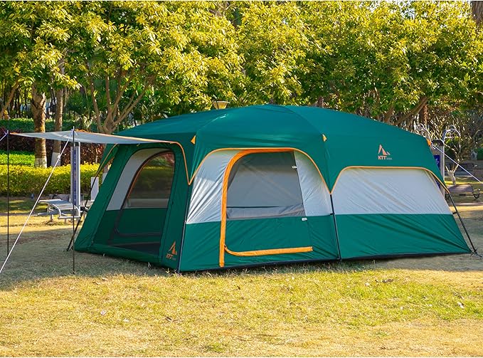 KTT Extra Large Tent 10-12-14 Person(Style-B),Family Cabin Tents,2 Rooms,3 Doors and 3 Windows with Mesh,Straight Wall,Waterproof,Double Layer,Big Tent for Outdoor,Picnic,Camping,Family Gathering