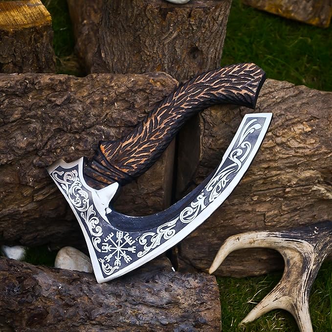 Hand Forged Viking Axe of Ragnor Lorthbrook- Battle Ready Viking Axe -with Ash Wood-Best Gift (Black(Pizza Cutter))